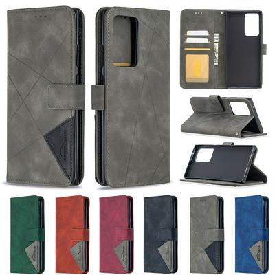 Stitching Color Rhombus Pattern BF05 Scratch Resistant PU Leather Phone Protective Case with Stand &Card Slots for Samsung Galaxy Note20 Ultra