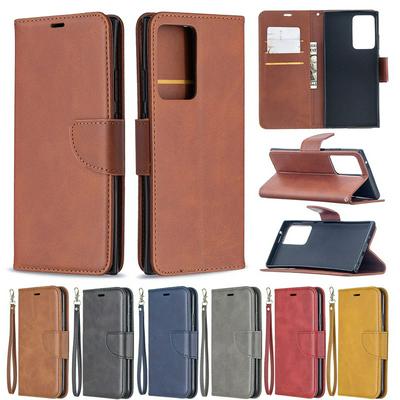 Solid Color Sheep Pattern Wrist Strap Style Shock-Absorption Side Flip PU Leather + Soft TPU Card Slots with Magnetic Buckle and Stand Wallet Case for Samsung Galaxy Note20 Ultra