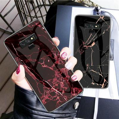 Colored Painting Marble Pattern Anti-scratch Tempered Glass Back Cover Protecting Hard Case for Samsung Galaxy Note 9 