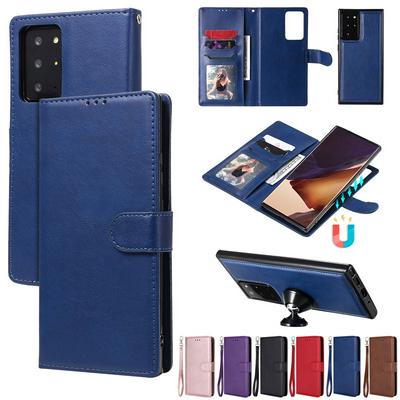 Solid Color 2 in 1 Side Flip Shockproof Wrist Strap Style PU Leather + Strong Magnetic Detachable Soft TPU Magnetic Buckle with Stand and Card Slots Wallet Case for Samsung Galaxy Note20 Ultra