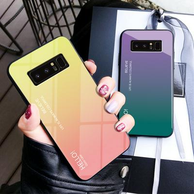 Luxury Gradient Bi-Color 9H Explosion-Proof Anti-Scratch Tempered Glass Back + Soft TPU Bumper Frame Support Wireless Charging Back Cover Case for Samsung Galaxy Note 8