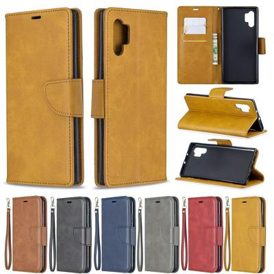 Wallet Case for Samsung Galaxy Note 10+, Plain Imitation Leather Phone Case with Card Slots and Hidden Kickstand