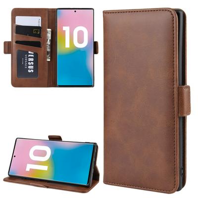 Double Buckle Solid Color PU Leather + Soft TPU with Card Slots Photo Frame Wallet and View Stand Cover Case for Samsung Galaxy Note 10+/Samsung Galaxy Note 10 Pro