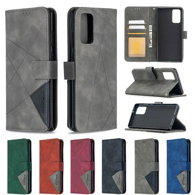 Stitching Color Rhombus Pattern BF05 Scratch Resistant PU Leather Phone Protective Case with Stand &Card Slots for Samsung Galaxy Note20