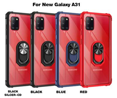 Sergeant Acrylic Shock Absorption and Anti-fall PC+TPU Phone Case with Metal Ring Kickstand and Metal Patch for Samsung Galaxy A31