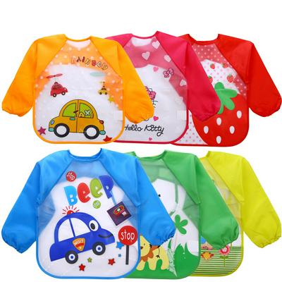 EVA Smocks Infant Children's Long-sleeved Waterproof Reverse Dressing Daby Eating Clothes Bibs Wash-free Painting Costume