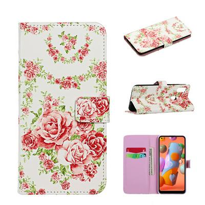Color Painted Relief Pattern Side Flip Shockproof PU Leather Wallet Phone Protective Case with Stand and Card Slots for Samsung Galaxy A11