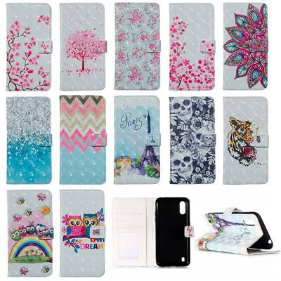 3D Colored Painting Shock-Absorption Side Flip PU Leather + Soft TPU Picture Frame Card Slots with Magnetic Buckle and Stand Wallet Case for Samsung Galaxy A01