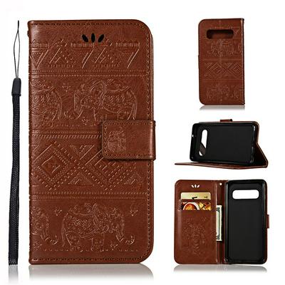 Elephant Embossed Pattern Side Flip PU Leather + Soft TPU Card Slots with Wrist Strap and Stand Wallet Protective Case for Samsung Galaxy S10 