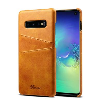 Suteni Calf Pattern with Two Card Slots Leather Coated Hard PC Back Cover Protective Phone Case for Samsung Galaxy S10