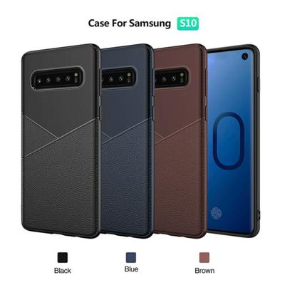 Litchi Pattern Business Style Super Slim Shockproof Soft TPU Back Cover Protective Case for Samsung Galaxy S10