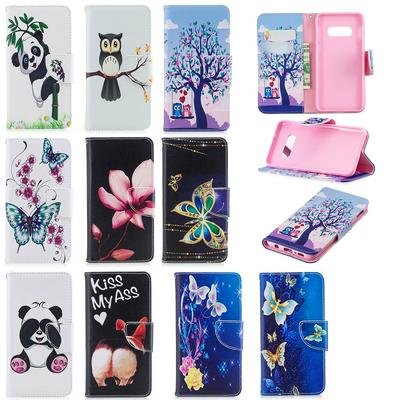 Lotus Owl Panda Butterfly Color Painting Wrist Strap PU Leather + Soft TPU Card Slots with Stand and Magnetic Buckle Case for Samsung Galaxy S10 Lite
