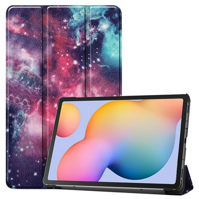 Colored Painting Tri-Fold Folding Auto Sleep Wake Function Magnetically Wireless Charge Attached PU Leather with Stand Protective Case for Samsung Galaxy Tab S6 Lite 