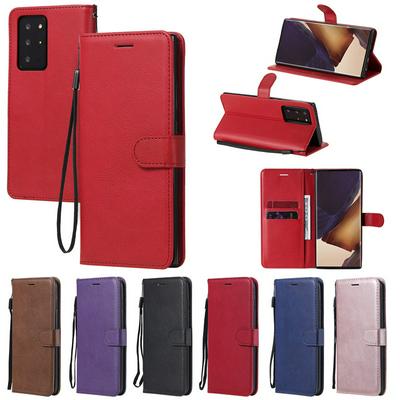 Solid Color Pattern Scratch Resistant Clamshell PU Leather Phone Protective Case with Lanyard&Card Slots for Samsung Galaxy Note20 Ultra 