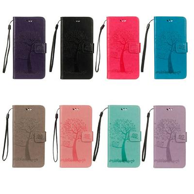 Owl and Tree Pattern Wrist Strap PU Leather + Soft TPU with Wallet Stand and Card Slots Protector Case for Samsung Galaxy Note 9