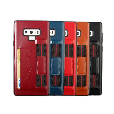 Back Card Slot Phone Case for Samsung Galaxy Note 9 , Leather Coated Soft TPU Phone Cover With Hand Strap