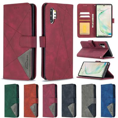 Stitching Color Rhombus Pattern BF05 Scratch Resistant PU Leather Phone Protective Case with Stand &Card Slots for Samsung Galaxy Note10 Pro