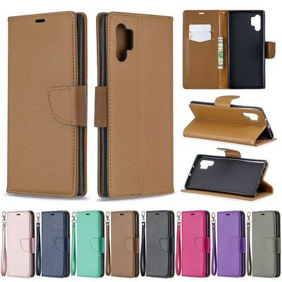 Wallet Case for Samsung Galaxy Note 10 Pro, Plain Litchi-textured Leather Phone Case with Card Slots and Hidden Kickstand