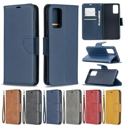Solid Color Sheep Pattern Wrist Strap Style Shock-Absorption Side Flip PU Leather + Soft TPU Card Slots with Magnetic Buckle and Stand Wallet Case for Samsung Galaxy Note20
