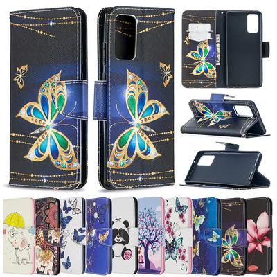 Colored Painting Side Flip Shockproof PU Leather + Soft TPU Magnetic Buckle with Stand and Card Slots Wallet Protective Case for Samsung Galaxy Note20