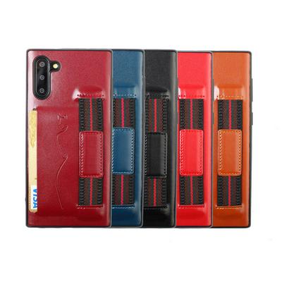 Back Card Slot Phone Case for Samsung Galaxy Note10 , Leather Coated Soft TPU Phone Cover With Hand Strap