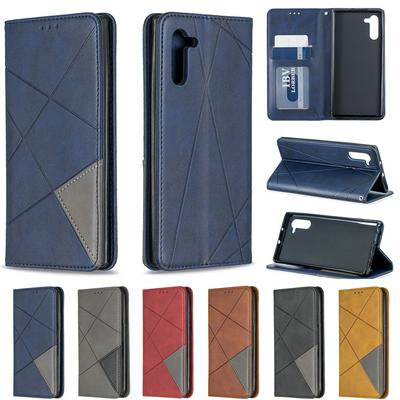 Samsung NOTE10 PU+TPU Clamshell Phone Case Geometric Mosaic Pattern Retro Simple Solid Color Style Leather Phone Case for Samsung NOTE10 Phone Case
