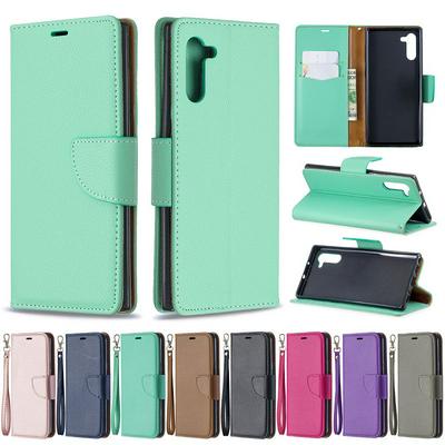 Wallet Case for Samsung Galaxy Note 10, Plain Litchi-textured Leather Phone Case with Card Slots and Hidden Kickstand