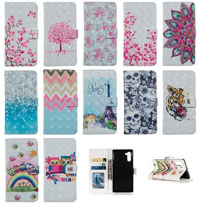 3D Colored Painted Shockproof Side Flip PU Leather + Soft TPU Card Slots with Magnetic Buckle and Stand Case for Samsung Galaxy Note 10
