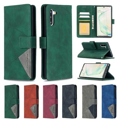Stitching Color Rhombus Pattern BF05 Scratch Resistant PU Leather Phone Protective Case with Stand &Card Slots for Samsung Galaxy Note10