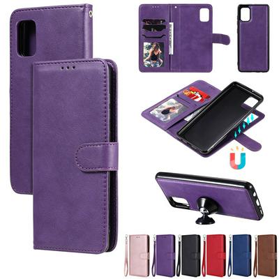 Solid Color 2 in 1 Side Flip Shockproof Wrist Strap Style PU Leather + Strong Magnetic Detachable Soft TPU Magnetic Buckle with Stand and Card Slots Wallet Case for Samsung Galaxy A31