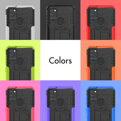 Dazzling Pattern Scratch Resistant Shockproof Hard PC +TPU Back Cover Case with Foldable Stand for Samsung Galaxy A21s