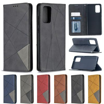 Rhombus Pattern Denim Cloth Anti-Fall Side Flip PU Leather + Soft TPU Picture Frame Stand with Magnetic Closure and Card Slot Wallet Case for Samsung Galaxy Note20