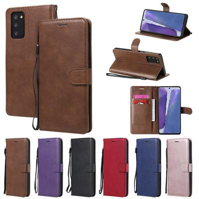Solid Color Side Flip Shockproof Wrist Strap Style PU Leather + Soft TPU Magnetic Buckle with Stand and Card Slots Wallet Case for Samsung Galaxy Note20 