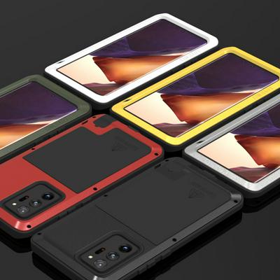 Love Mei Powerful Series Dust-Proof Shockproof Splash-Proof Silicone + Metal + Tempered Glass Support Wireless Charging Back Cover Case for Samsung Galaxy Note20 