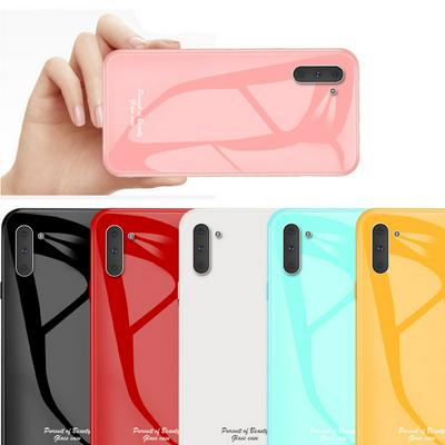 Glossy Macaron Solid Color Shockproof Tempered Glass Back Cover Case for Samsung Galaxy Note10 