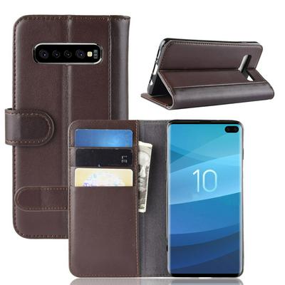 Side Flip Wallet Style Genuine Leather + Soft TPU Card Slots with Stand and Magnetic Buckle Case for Samsung Galaxy S10+ / S10 Plus 