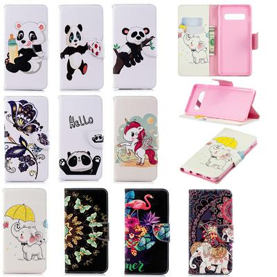  The 7th Elephant Panda Flamingo Colored Painting with Wallet Card Slots Stand Magnetic Flip PU Leather + TPU Back Cover Case for Samsung Galaxy S10+ / S10 Plus