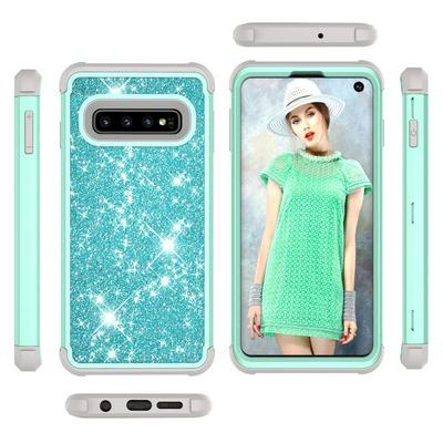 Glitter Powder C Style 3 in 1 Detachable Shockproof PC Frame + Soft Silicone + PC Back Hybrid Back Cover Case for Samsung Galaxy S10