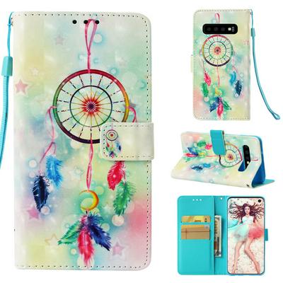 3D Colored Painting Blossom Pattern PU Leather + TPU with Card Slots Wallet Wrist Strap and Stand Cover Case for Samsung Galaxy S10