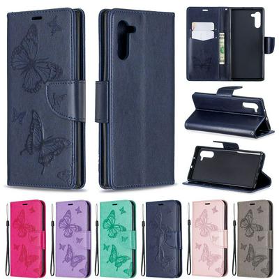 Wallet Case for Samsung Galaxy Note 10, Butterfly Leather Phone Case with Wrist Strap and Hidden Kickstand