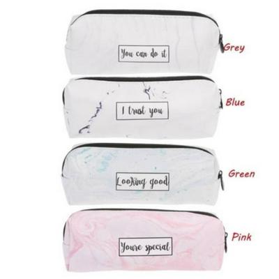 Simple Letter Marble Pattern Multi-Function PU Octagonal Pencil Storage Case Stationery School Supplies