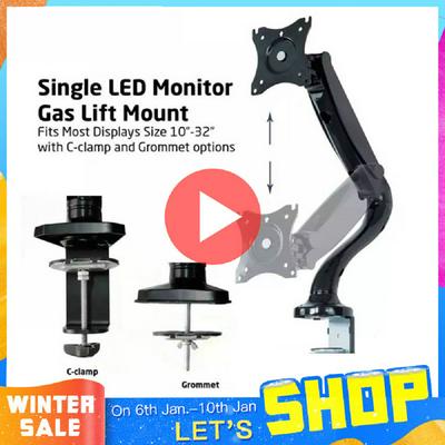 Monitor Stand Articulating Gas Spring Monitor Arm Adjustable Mount Desk Stand with Clamp and Grommet Base for 10 to 32 Inch LCD Computer Monitors
