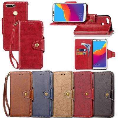 Standard Version Retro Business Series Shockproof PU Leather + Soft TPU Card Slot with Wrist Strap and Stand Protective Case for Huawei Honor 7A