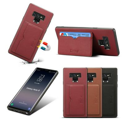 Drop Protection with Viewing Stand and Card Slot Cowhide Genuine Leather Coated PC Back Cover Phone Case for Samsung Galaxy Note 9 