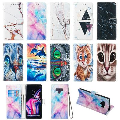 Colored Cat Tiger Owl Dolphin Pattern PU Leather + Soft TPU Card Slots with Stand Wallet Protective Case for Samsung Galaxy Note 9 