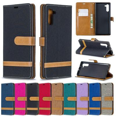 Wallet Case for Samsung Galaxy Note 10, Denim-style Leather Phone Cover Attached with Wrist Strap