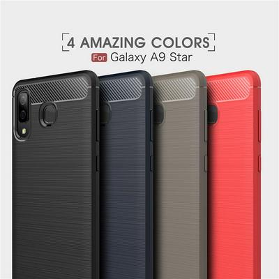 Carbon Fiber Brushed Non-Slip Shockproof Soft TPU Back Cover Case for Samsung Galaxy A8 Star / A9 Star