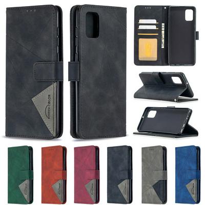 Stitching Color Rhombus Pattern BF05 Scratch Resistant PU Leather Phone Protective Case with Stand &Card Slots for Samsung Galaxy A31
