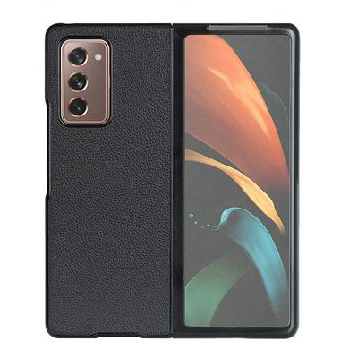 Litchi Pattern Folding Shockproof Genuine Leather Coated Hard PC Back Cover Case for Samsung Galaxy Z Fold2 5G