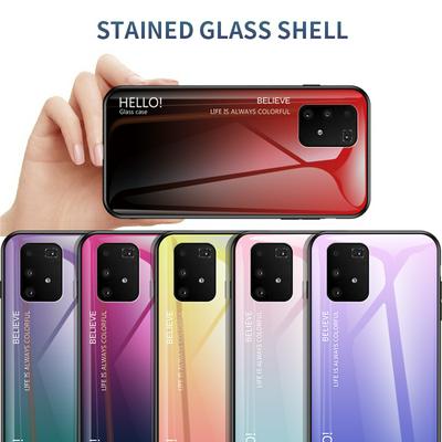 Luxury Gradient Bicolor 9H Explosion-Proof Anti-Scratch Tempered Glass Back + Soft TPU Bumper Frame Support Wireless Charging Back Cover Case for Samsung Galaxy A91